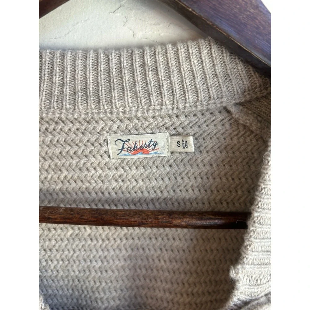 Faherty Marielle Mulino Wool Cashmere Pullover Sweater S Button‎ Oatmeal Ribbed